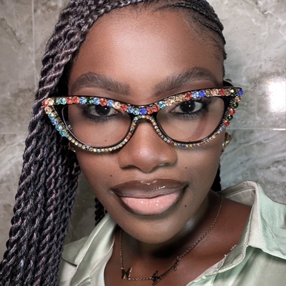 Rhinestone cat eye plastic lens frames, sturdy and durable, ready to wear or - Picture 6 of 8